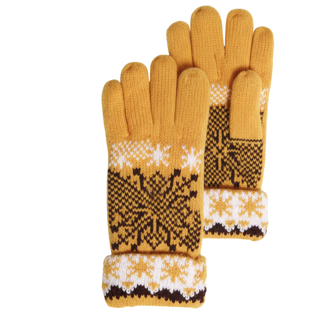 Fair Isle Snowflake Plush Fleece Lined Double Layer Winter Gloves – Warm Soft Knit Cold Weather Accessory