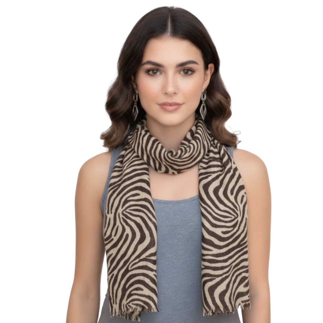 Zebra Animal Print Frayed Pashmina Shawl
