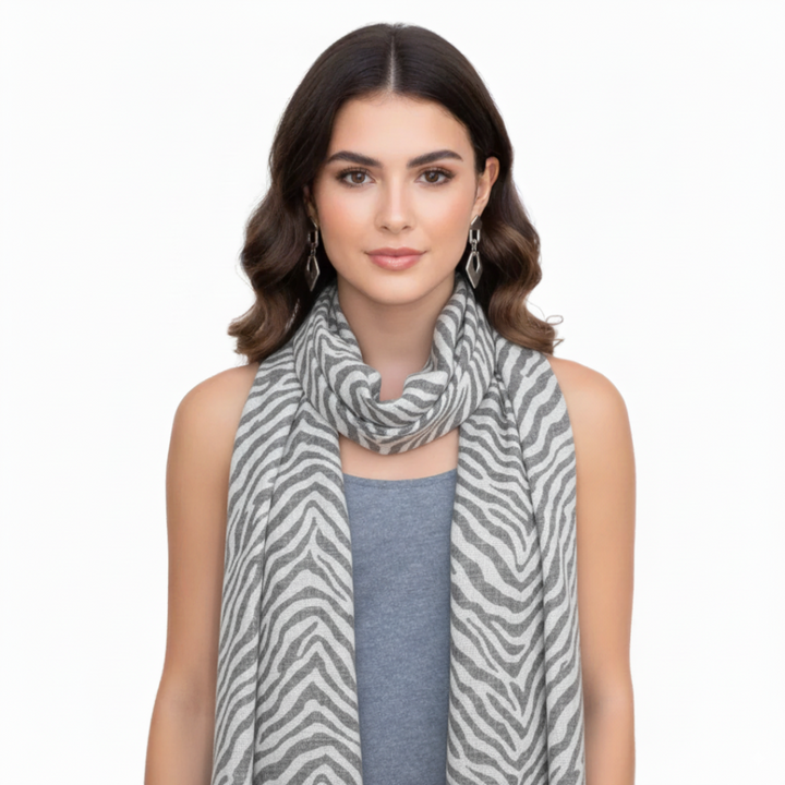Zebra Animal Print Frayed Pashmina Shawl