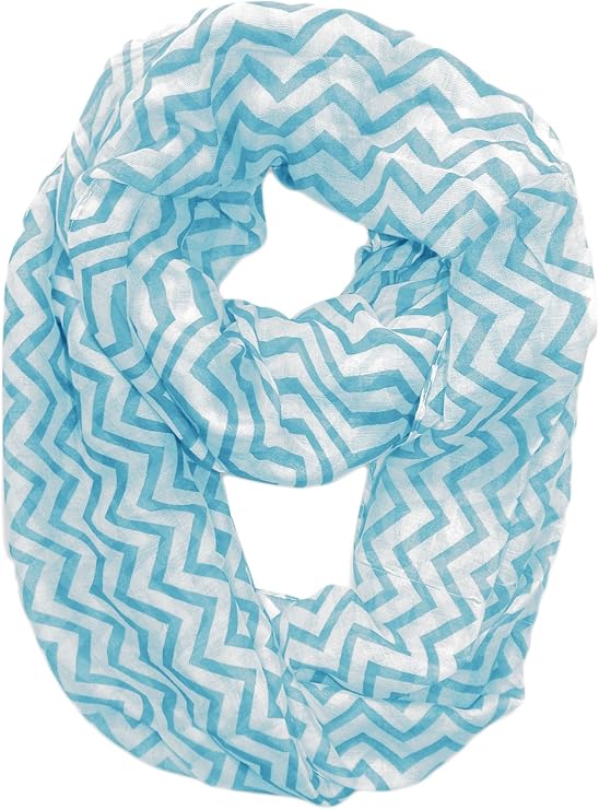 Beautiful Classic Lightweight Sheer Chevron Infinity Loop Scarf Turquoise and White