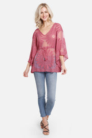 "Adele" Floral Pattern Short Lace Cover-Up W/ Tasseled Tie-Knot