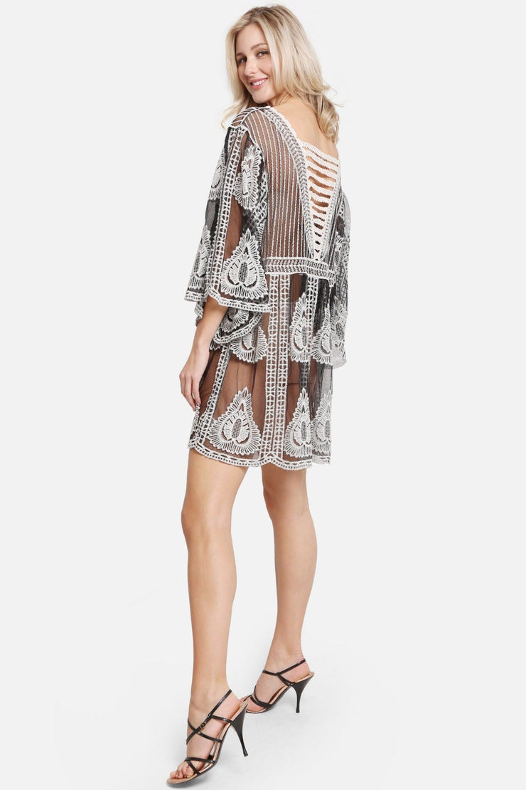 "Milla" Leaf Pattern Short Lace Cover-Up