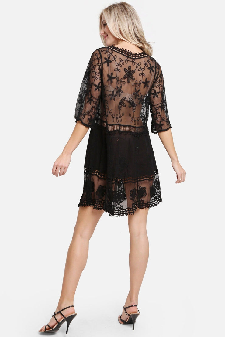 "Anna" Floral Pattern V-Neck Short Lace Cover-Up