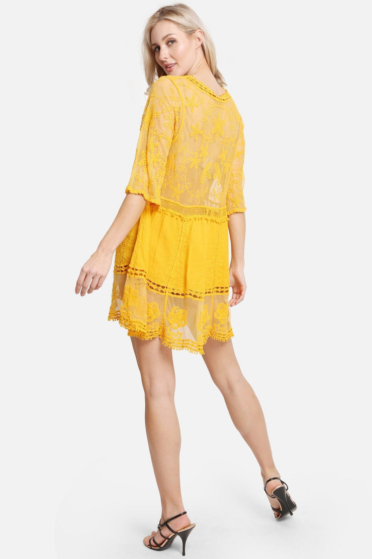 "Anna" Floral Pattern V-Neck Short Lace Cover-Up