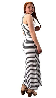 Peach Couture Racerback Summer Maxi Dress Striped Solid Sundress