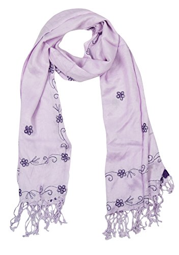 Intricate floral hand-embroidery on a vintage pashmina shawl with delicate needlework and fringe detail