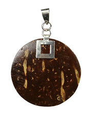 Natural Dark Brown Coconut Wood and Sterling Silver Pendant
