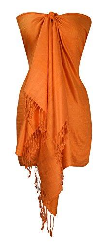 Orange Peach Couture Womens Elegant Vintage Solid Jacquard Paisley Scarf Shawl Wrap