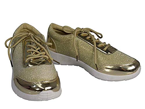 Women’s Sparkling Glitter Lace Up Platform Elastic Sneakers