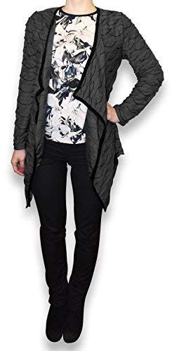 Peach Couture Draped Open Front Long Sleeve Asym Hem Pintuck Cardigan