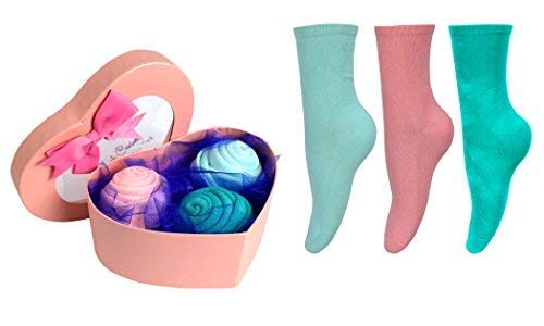 Women Rose Fold Bouquet Cotton Crew Socks Heart 3 Pair Pack Box