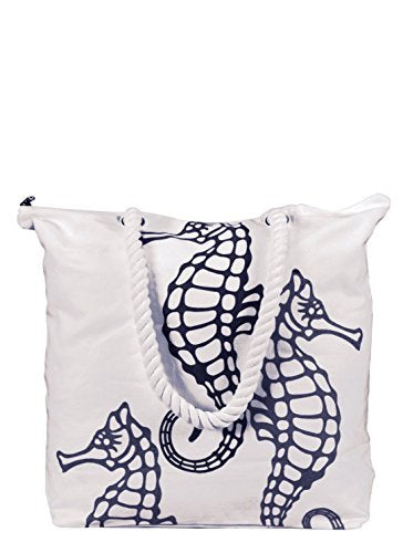 Seahorse Design Cotton Canvas Beach Tote