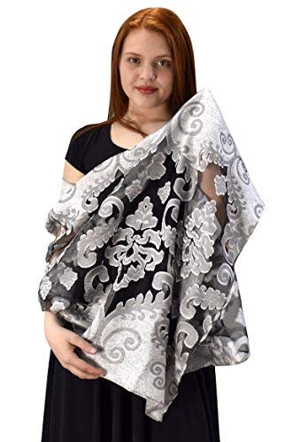 Black & White Floral Embroidered Burnout Scarf