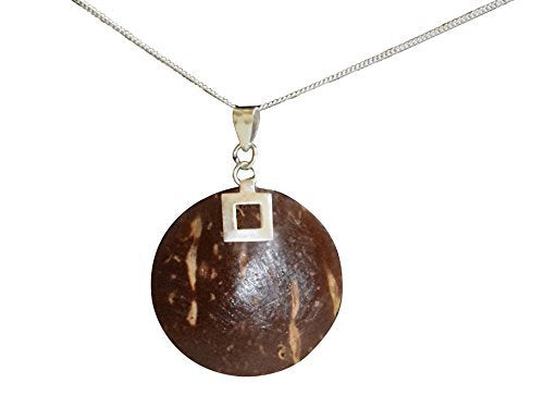 Peach Couture Natural Dark Brown Coconut Wood and Sterling Silver Pendant