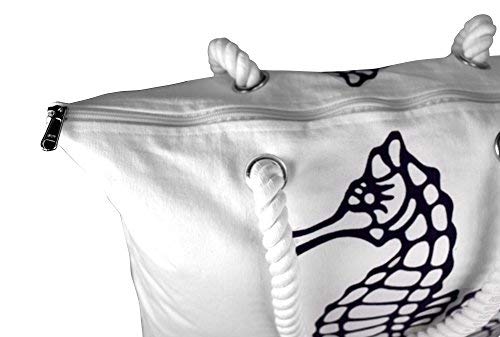 Seahorse Design Cotton Canvas Beach Tote