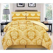 Couture Home Collection Vibrant Luxurious Damask Printed Boho Reversible Soft Comforter 4 Piece Set