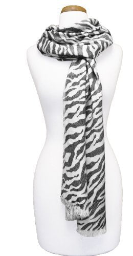 Zebra Animal Print Frayed Pashmina Shawl