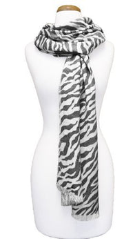 Peach Couture Fashionable Zebra Animal Print Frayed End Pashmina Shawl Wrap