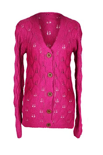 Peach Couture Warm Adorable Leaf Pattern Classic Knit Cardigan w/Large Buttons