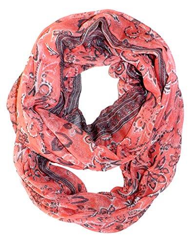 Salmon Peach Couture Beautiful Graphic Sunflower Paisley Print Infinity Loop Scarf
