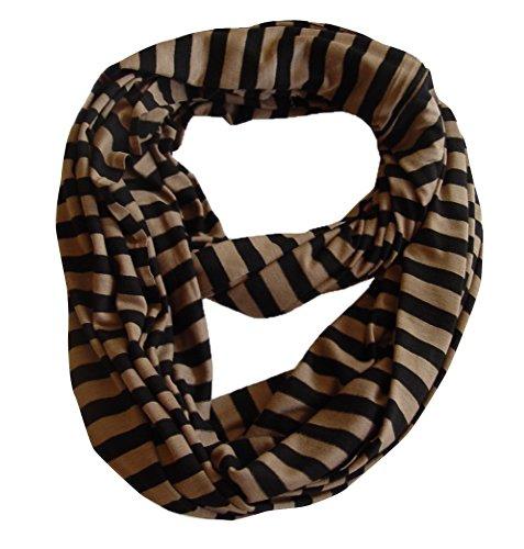 Taupe and Black Peach Couture Lightweight Pure Cotton Striped Jersey Knit Infinity Loop Scarf