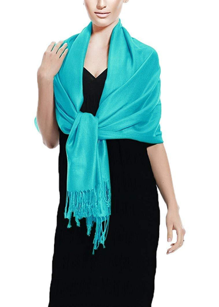 Surf Blue Soft Silky Rayon Pashmina Shawl Wrap Scarf in Solid Color
