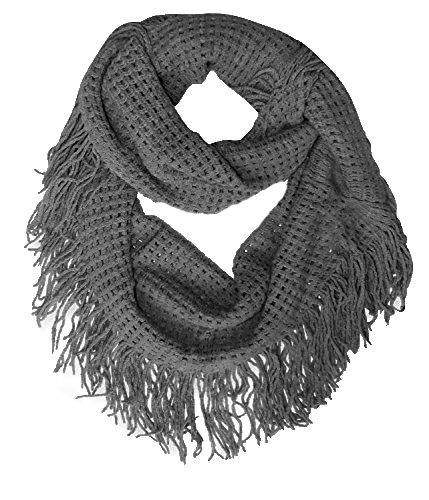 Grey Peach Couture Warm and Soft Fashionable Checkered Fringe Infinity Loop Scarf