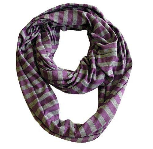 Purple and Grey Peach Couture Lightweight Pure Cotton Striped Jersey Knit Infinity Loop Scarf