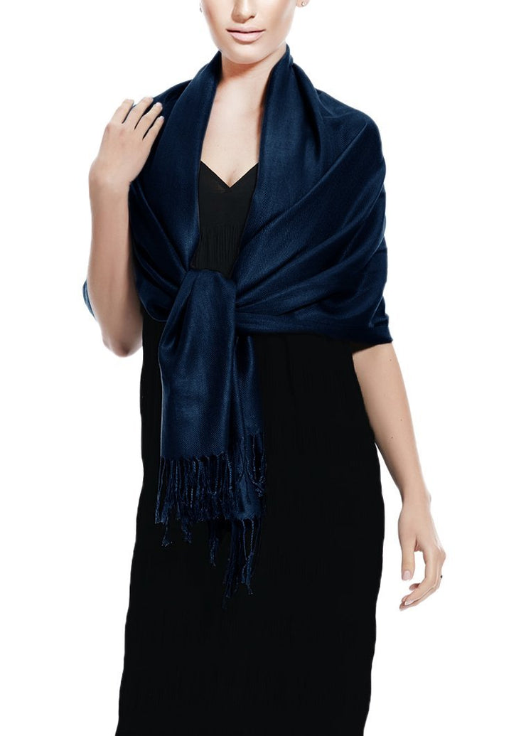 Midnight Blue Soft Silky Rayon Pashmina Shawl Wrap Scarf in Solid Color