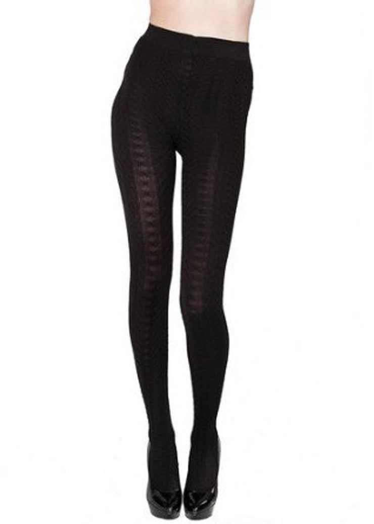Attractive Black Knitted Wave Pattern Nylon Tights