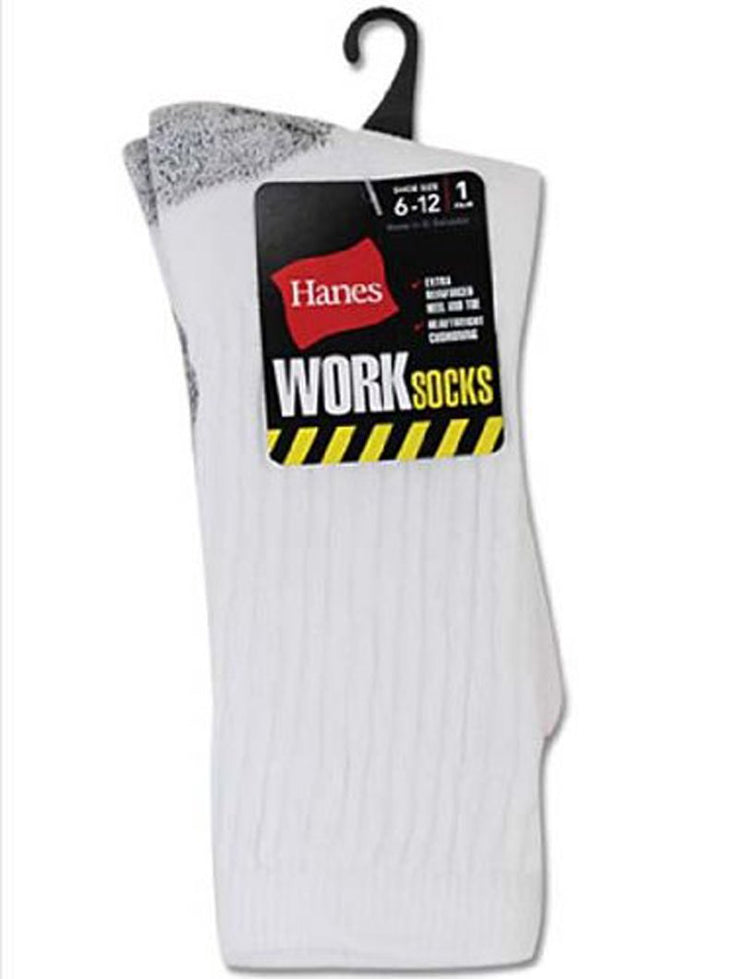 Hanes Men's Heavyweight Cushion Work Crew Socks, White, 6-12