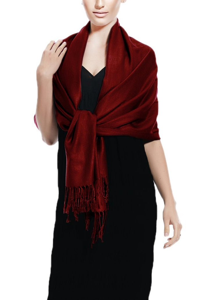 Maroon Soft Silky Rayon Pashmina Shawl Wrap Scarf in Solid Color
