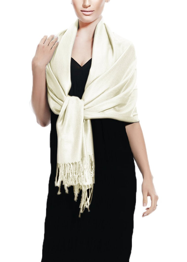Soft Silky Rayon Pashmina Shawl Wrap Scarf in Solid Color (Off White)