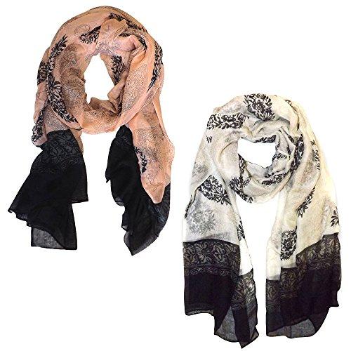 Peach and Black/White Peach Couture All Season Tribal Flower graphic print Paisley Lightweight Scarf