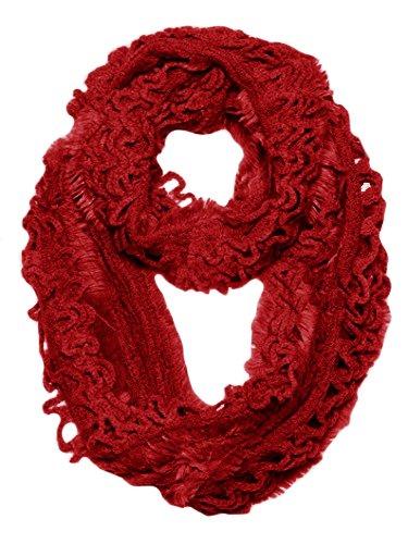 Cherry Red Peach Couture Super Warm Ultra Thick Plush Stretchy Ruffled Infinity Loop Scarf