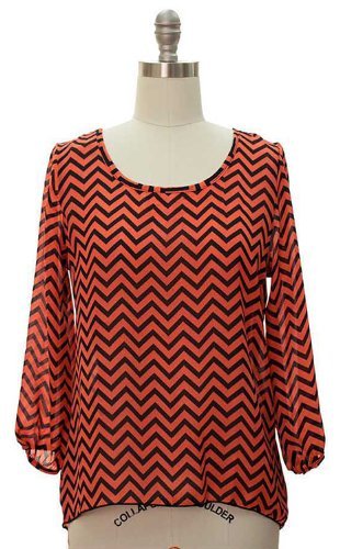 Womens Charming Chevron Scoop Neck Long Sleeves Blouse