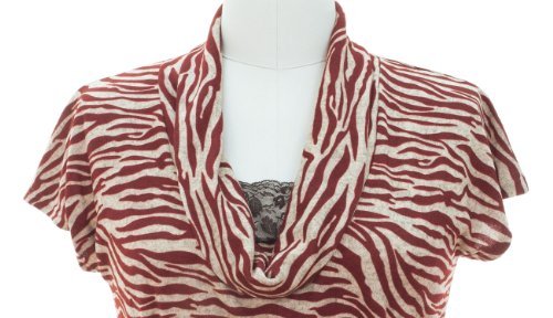 Zebra Print Cowl Neck Lace Detailed Elegant Belt Tunic Top