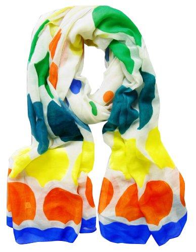 Ivory/Royal Blue Peach Couture Playful Modern Multicolored Polka Dot Scarf wrap shawl