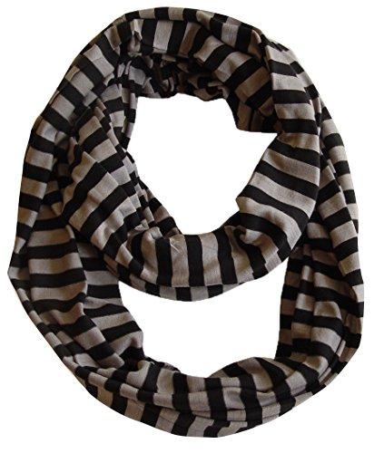 Black and Grey Peach Couture Lightweight Pure Cotton Striped Jersey Knit Infinity Loop Scarf