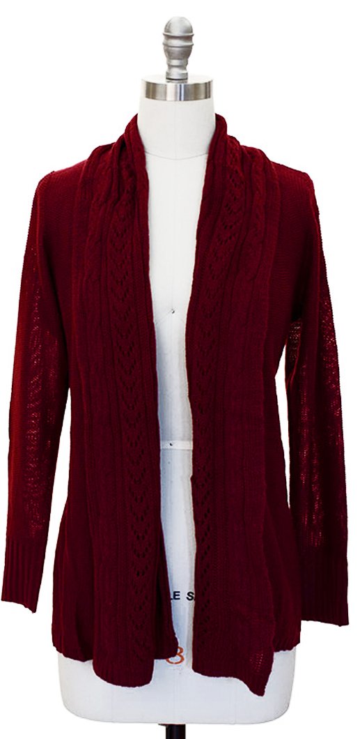 Vintage Knit Draped Cardigan (Small, Maroon)