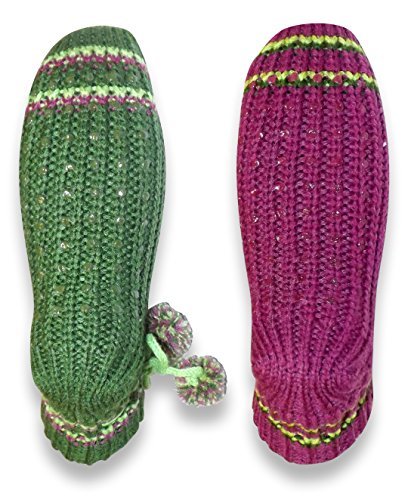 Womens Non Skid Crochet Knitted Sweater Pom Pom Slipper Socks Booties 2 Pack