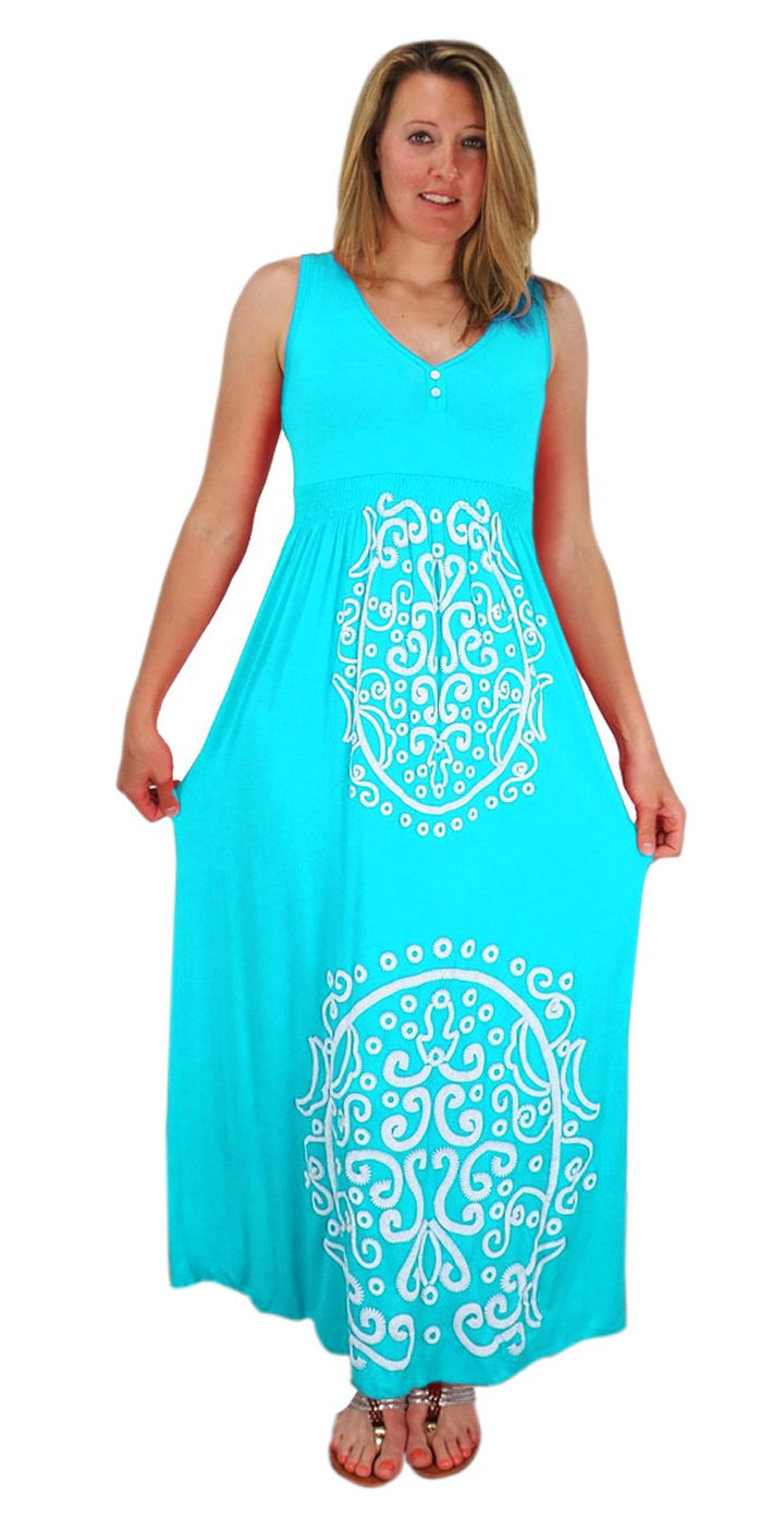 Sleeveless Smocked Damask Embossed Long Maxi Dress