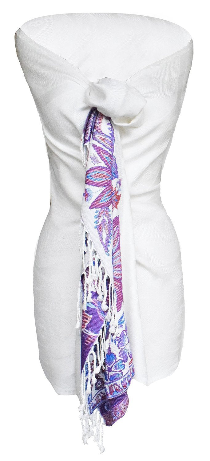 Paisley Floral Border Reversible Pashmina Shawl