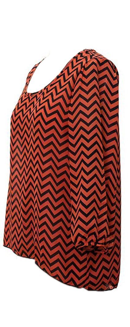 Womens Charming Chevron Scoop Neck Long Sleeves Blouse