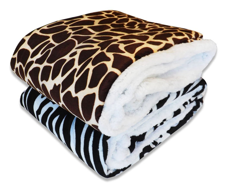 Couture Home Collection Soft Warm Micro-Mink Sherpa Animal Print 50" X 60" Throw Blanket (Giraffe)