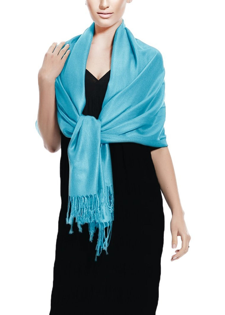 Turquoise Soft Silky Rayon Pashmina Shawl Wrap Scarf in Solid Color