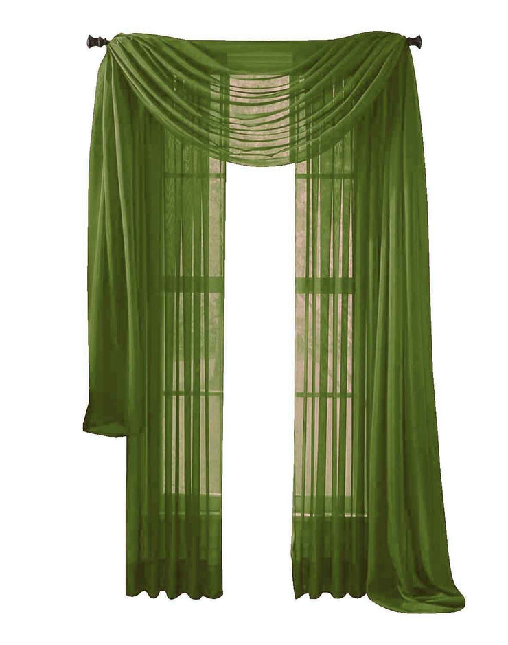 Sage Peach Couture Home Collection Beautiful Accent 1 Piece Solid Lightweight Sheer Colored Viole Window Scarf - 54" x 216"