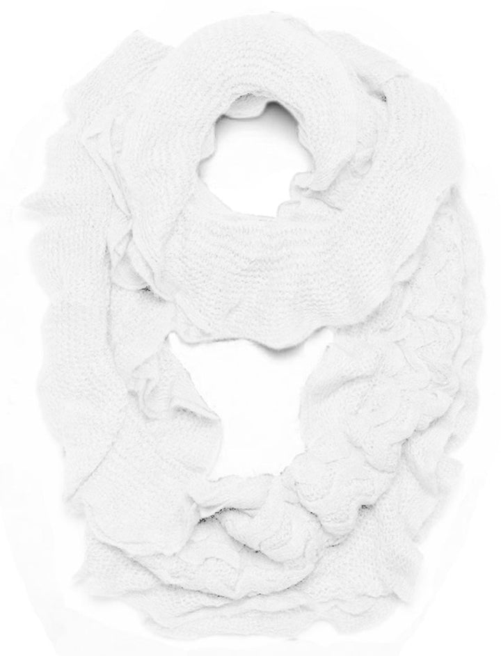White Trendy and Chic Ruffle Edge Thick Knitted Circle Infinity Loop Scarf