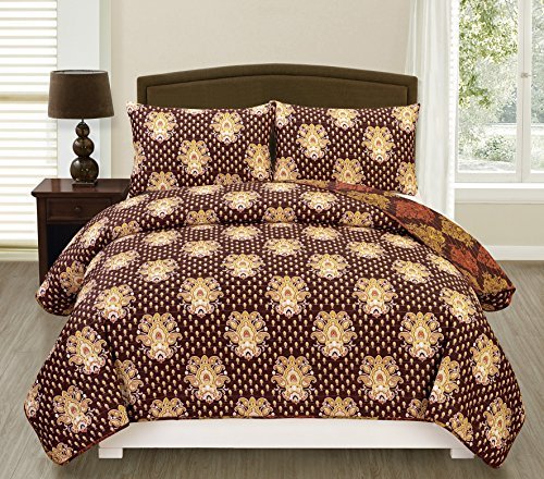 Peach Couture Couture Home Collection Luxurious Reversible Lightweight & Cozy All Seasons Damask Printed 3 Piece Quilt Set