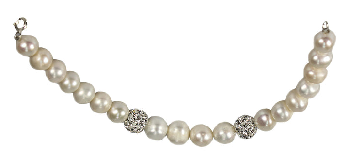 Sterling Silver Freshwater Cultivated Natural Pearl & Crystal Bracelet
